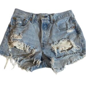 Levi's Premium 501 Jean Distressed Denim Shorts Destroyed Daisy Dukes Button Fly